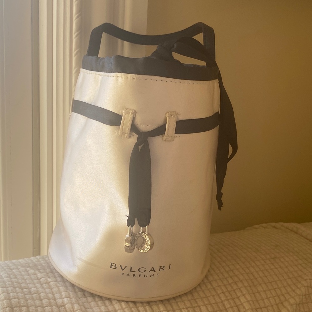 Bulgari Parfums Cream and Black Bucket Bag